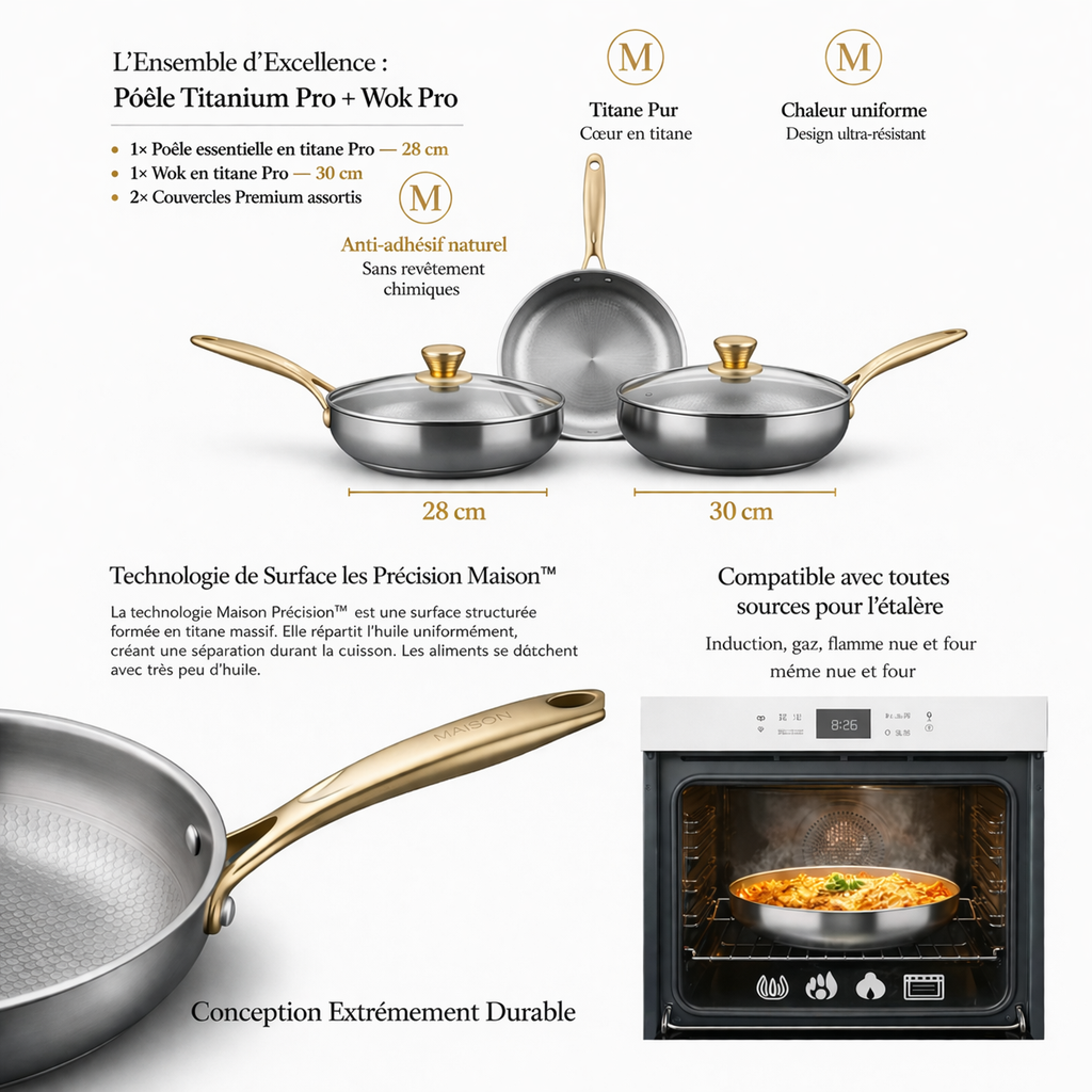 Set Duo: Padella Essenziale + Wok in Titanio Pro