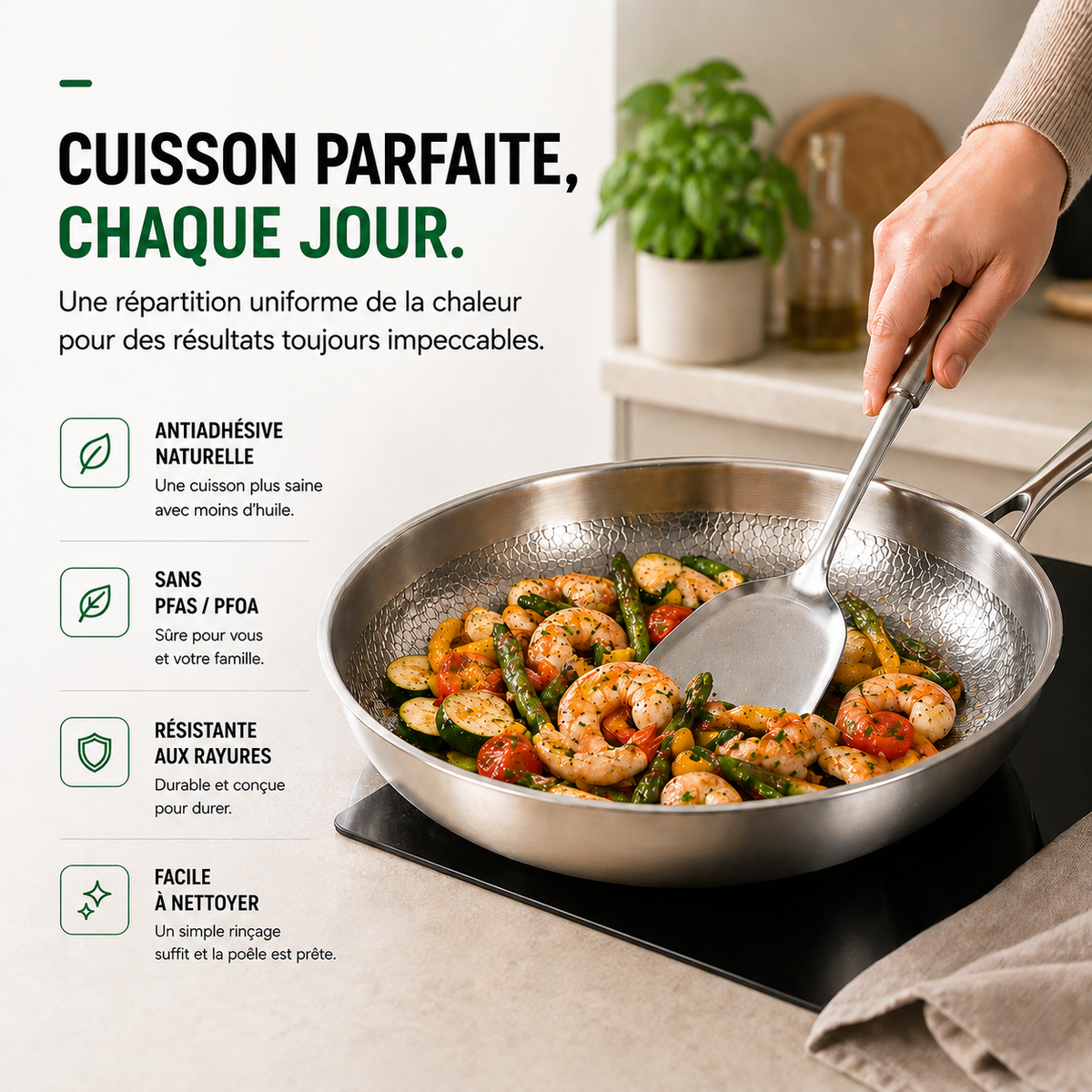 Poêle Martelée en Titane + Spatule