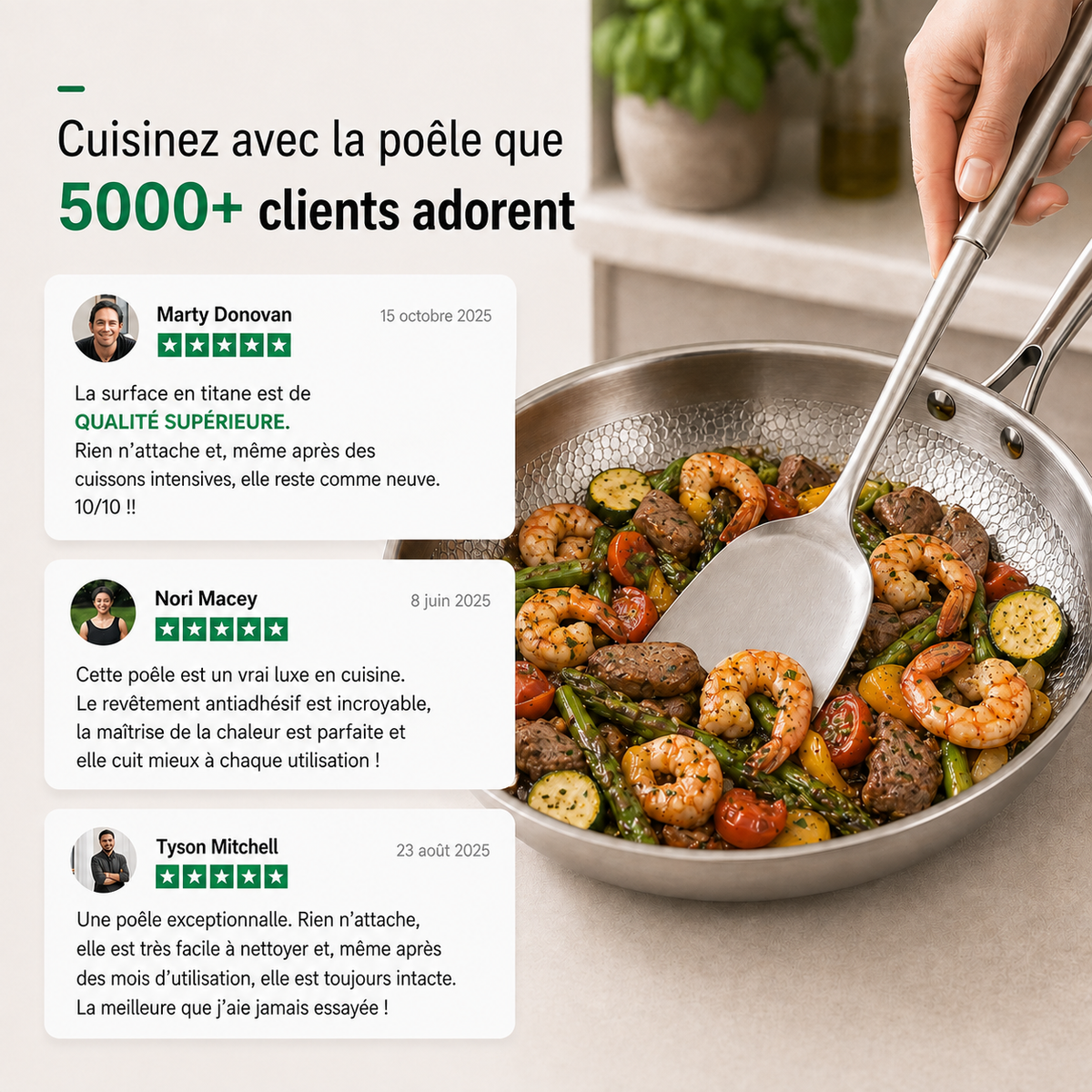 Poêle Martelée en Titane + Spatule
