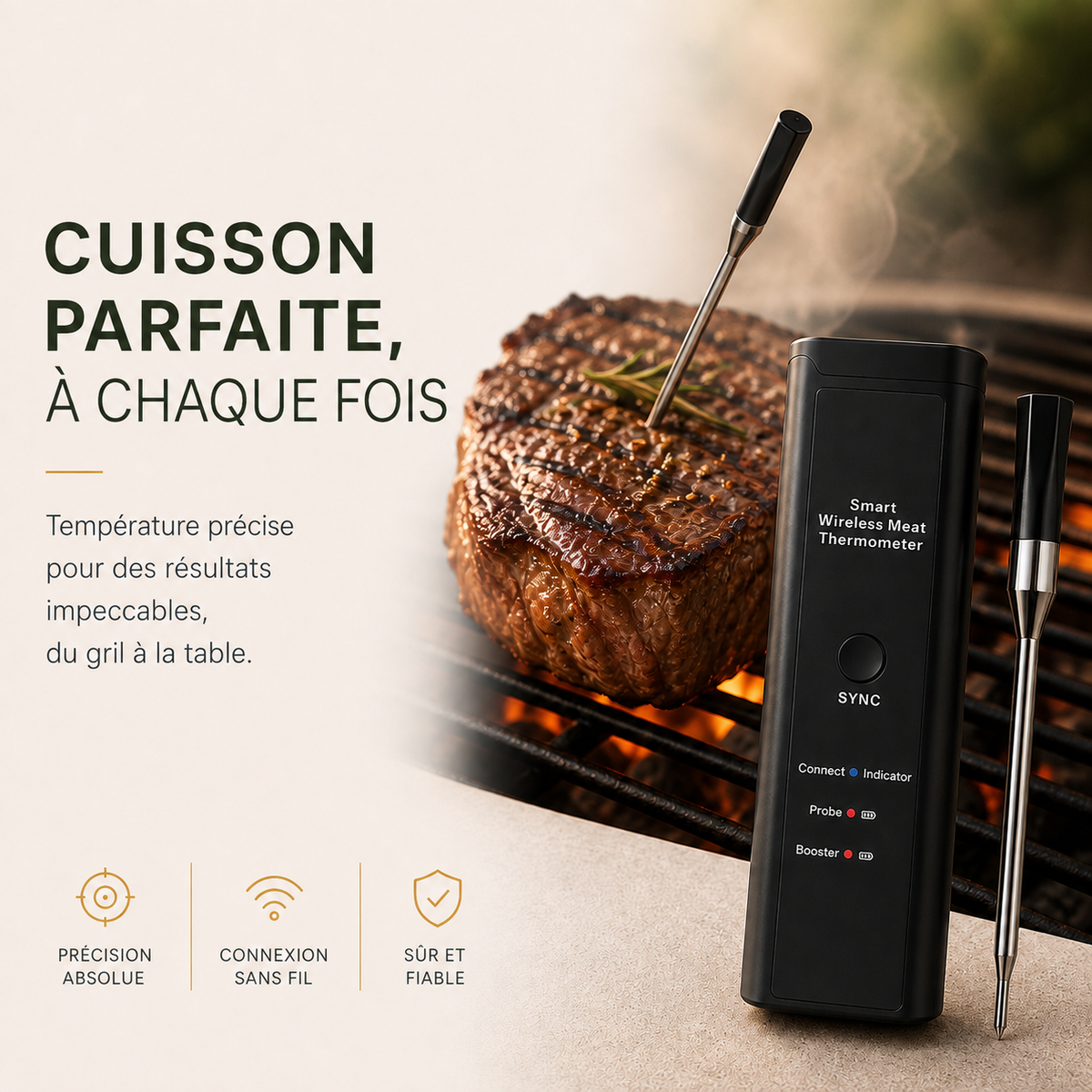 Thermomètre connecté pour viande
