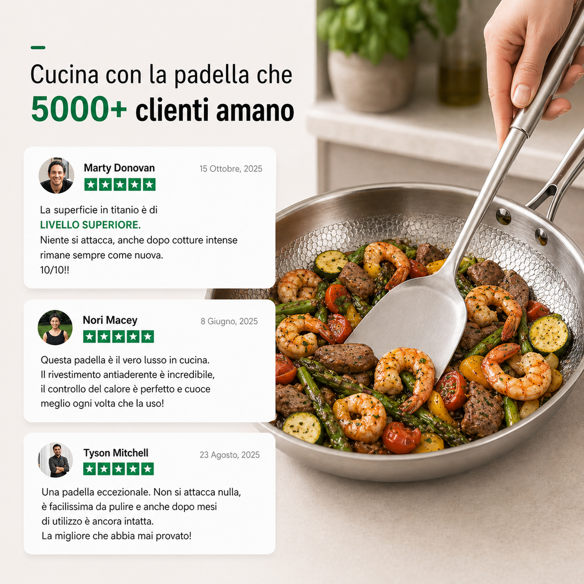 Padella Martelata in Titanio + Spatola