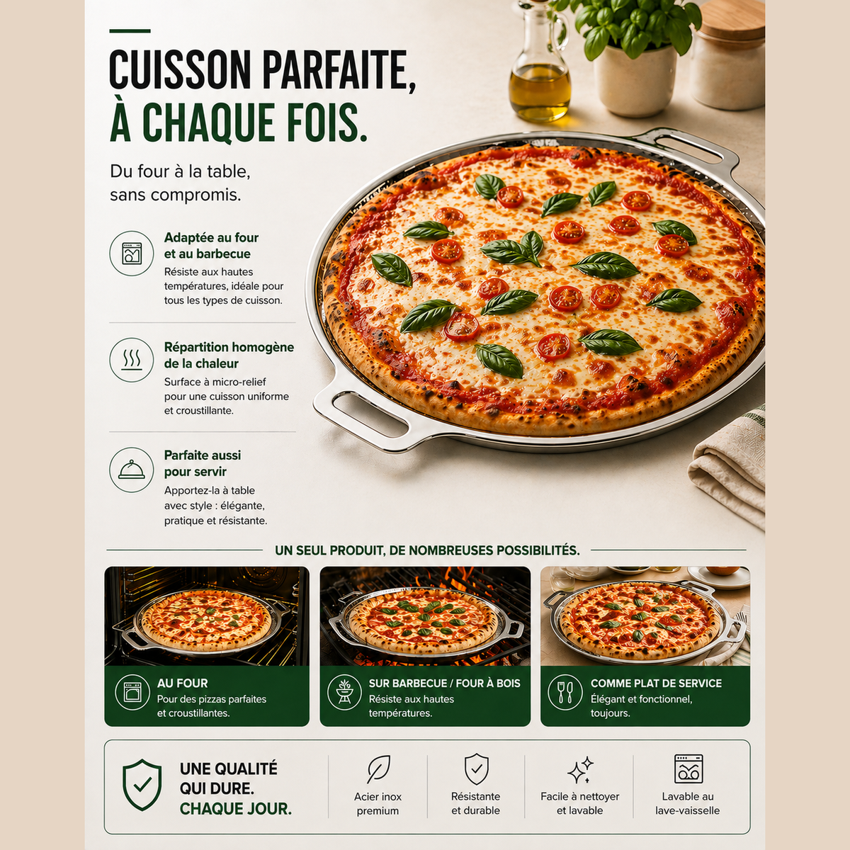 Pierre à pizza en titane martelé