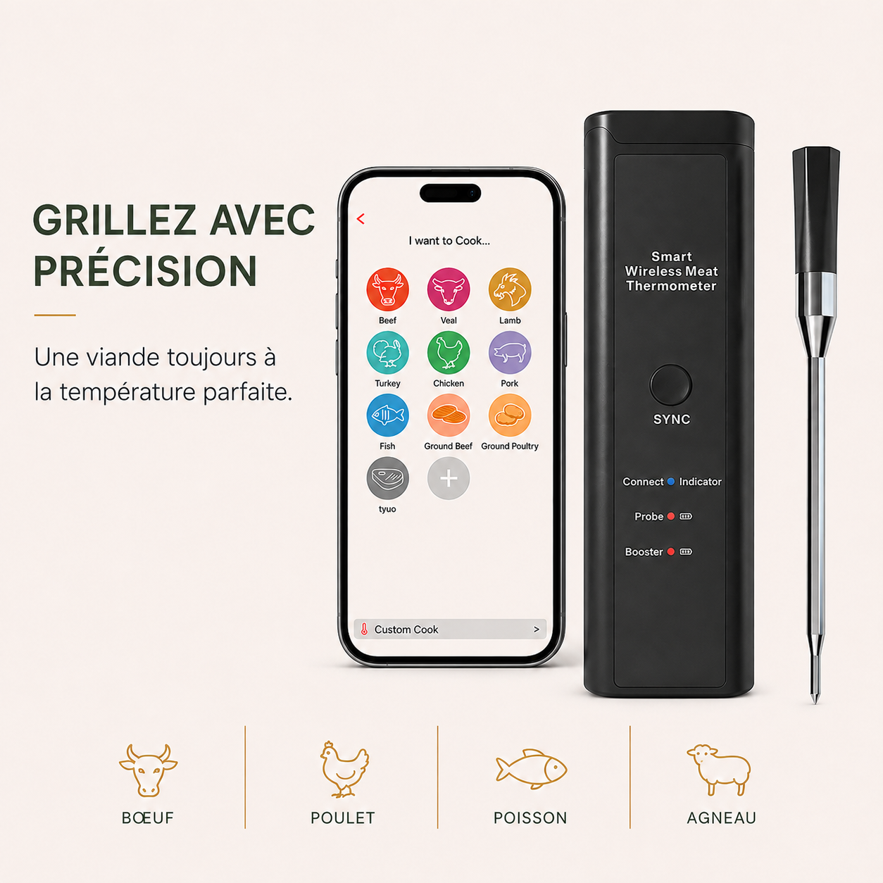 Thermomètre connecté pour viande